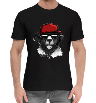 Мужская хлопковая футболка Медведь в бейсболке