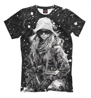 Мужская футболка Девушка воин зимней ночью